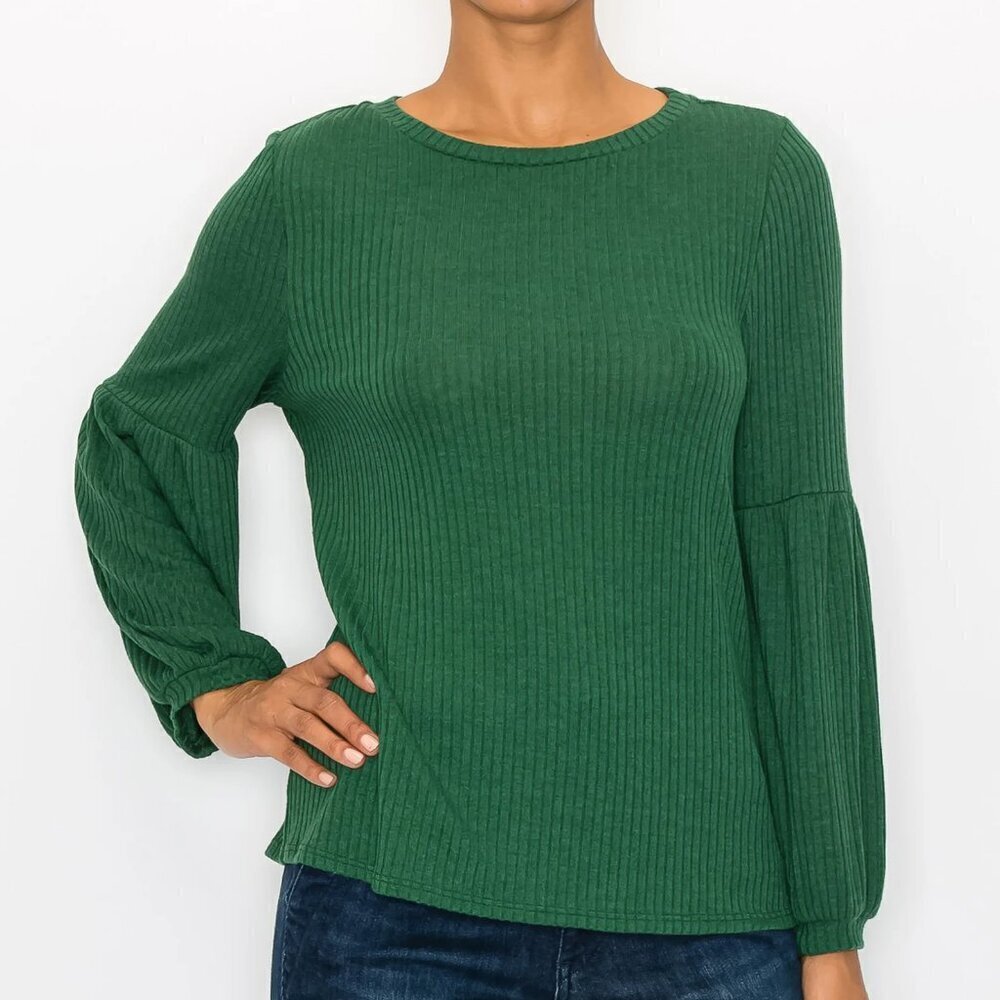 W5 Eden Balloon Sleeve Sweater Top in forest green Size L